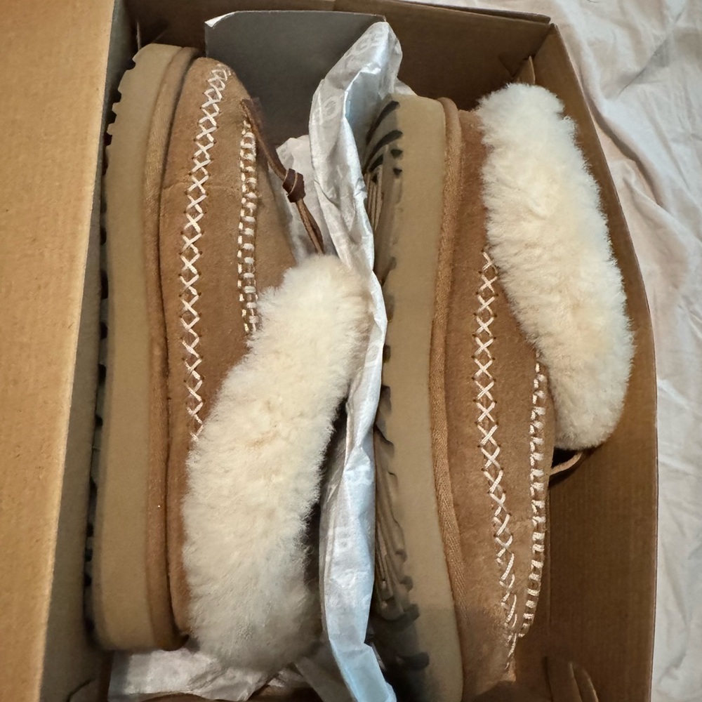 UGG Tan and Cream Fur-Lined Slippers